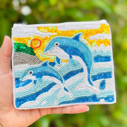 Dolphins Beaded Pouch Purse