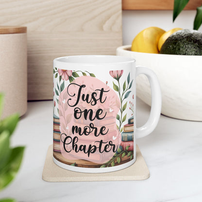 Book Lover Ceramic Mug – "Just One More Chapter" Floral Stack Coffee Cup (11oz/15oz)