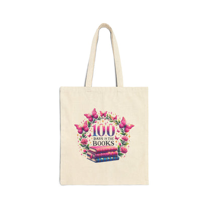 100 Days in the Books Tote Bag — Floral Booklover Cotton Canvas Tote
