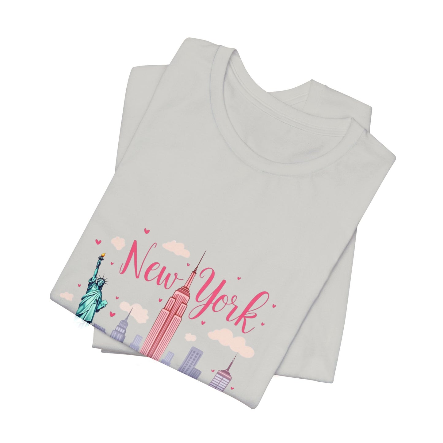 New York City Skyline T-Shirt – Cute Pink Taxi & Statue of Liberty Graphic Tee