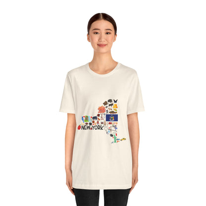 New York State Icons Map T-Shirt — Illustrated NY Landmarks Tee