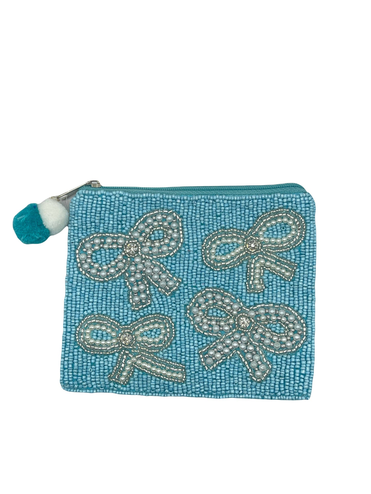 BLUE BOW BEADED COIN POUCH