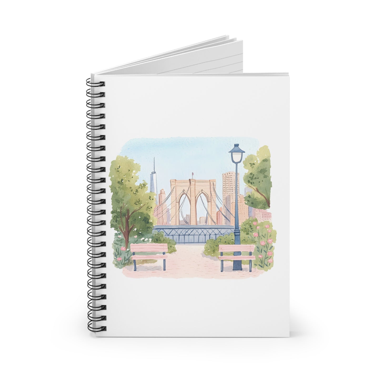 Brooklyn Bridge Watercolor Spiral Notebook — Ruled Journal for Travel Notes & Everyday Sketches