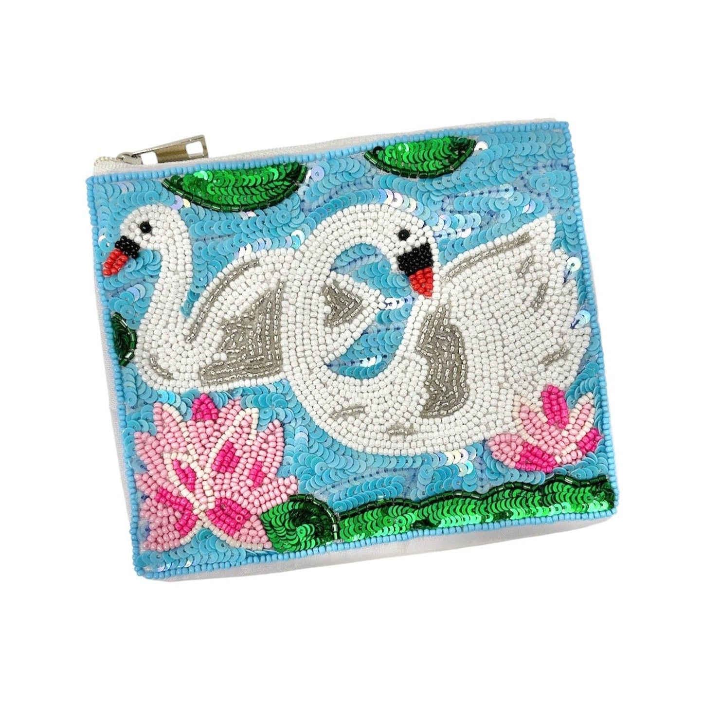 Swans Beaded Pouch Purse