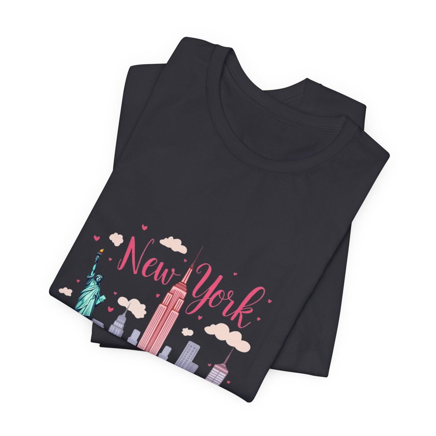 New York City Skyline T-Shirt – Cute Pink Taxi & Statue of Liberty Graphic Tee