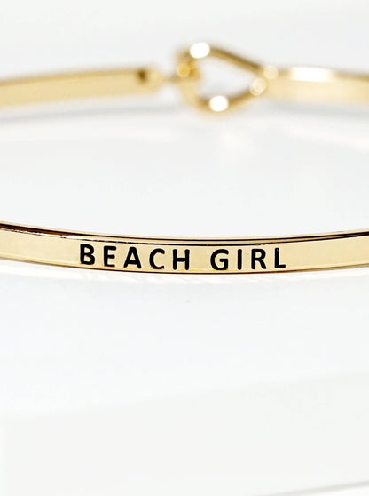 Beach Girl Engraved Inspirational Bangle Bracelet: Gold