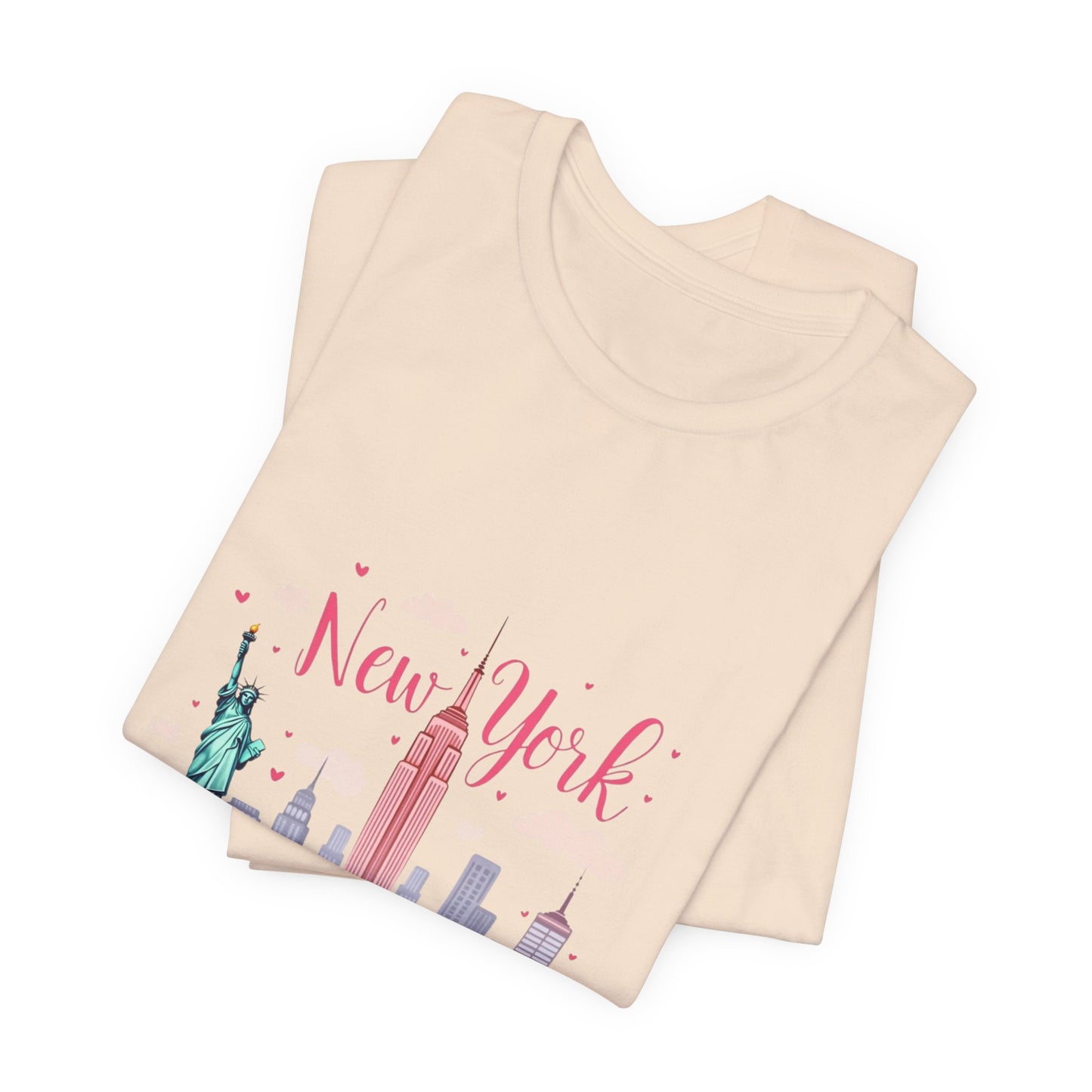 New York City Skyline T-Shirt – Cute Pink Taxi & Statue of Liberty Graphic Tee