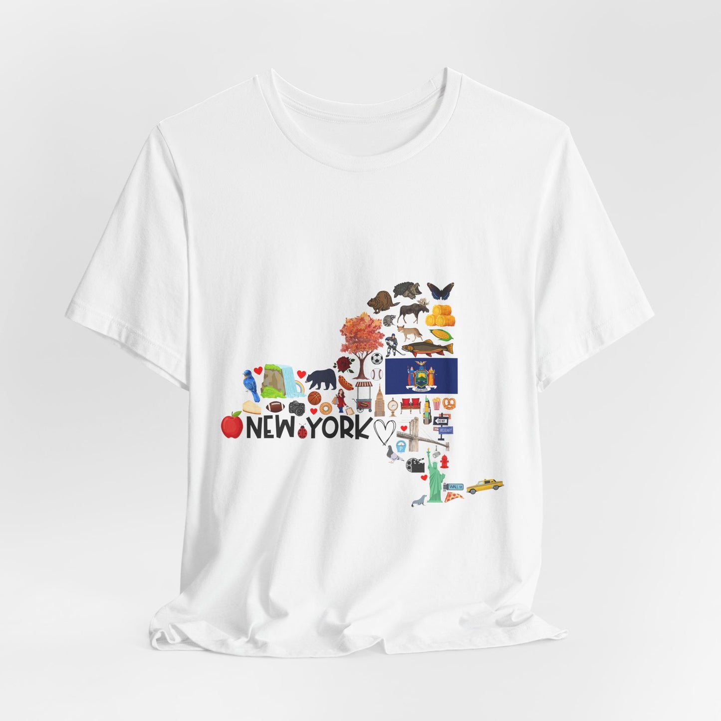 New York State Icons Map T-Shirt — Illustrated NY Landmarks Tee