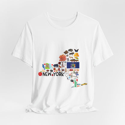 New York State Icons Map T-Shirt — Illustrated NY Landmarks Tee