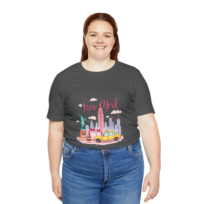 New York City Skyline T-Shirt – Cute Pink Taxi & Statue of Liberty Graphic Tee