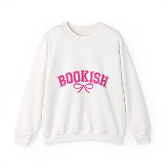 Bookish Crewneck Sweatshirt — Pink Collegiate Text & Bow