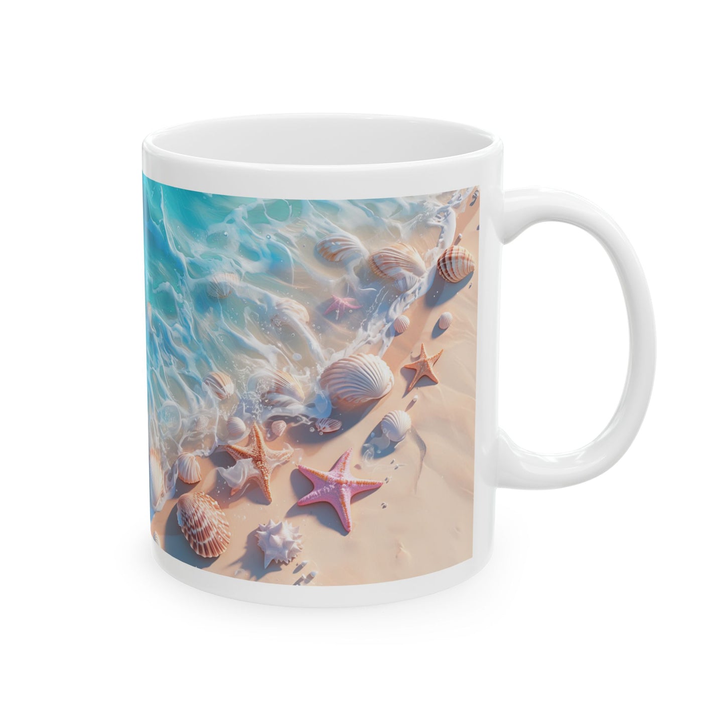 Seashell Shore Ceramic Mug — Ocean Waves Beach Coffee Cup (11oz/15oz)
