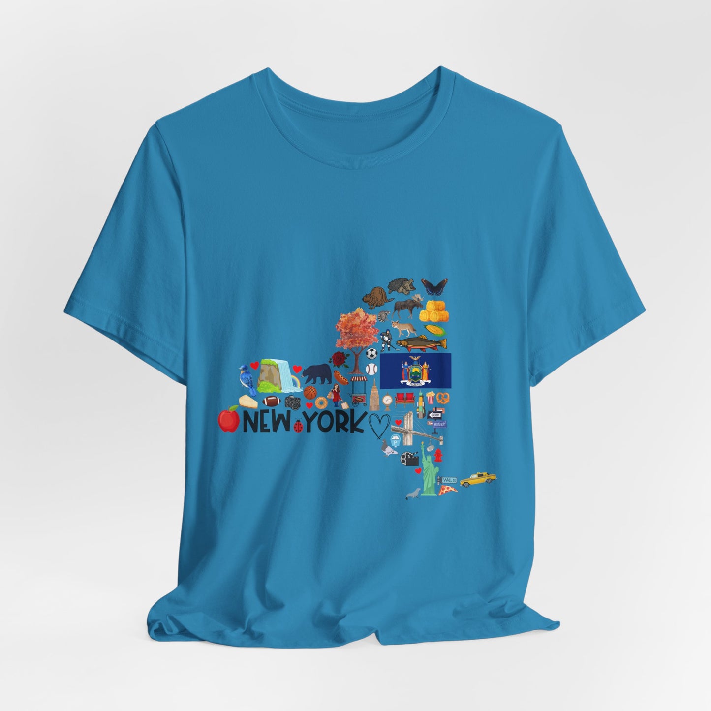 New York State Icons Map T-Shirt — Illustrated NY Landmarks Tee
