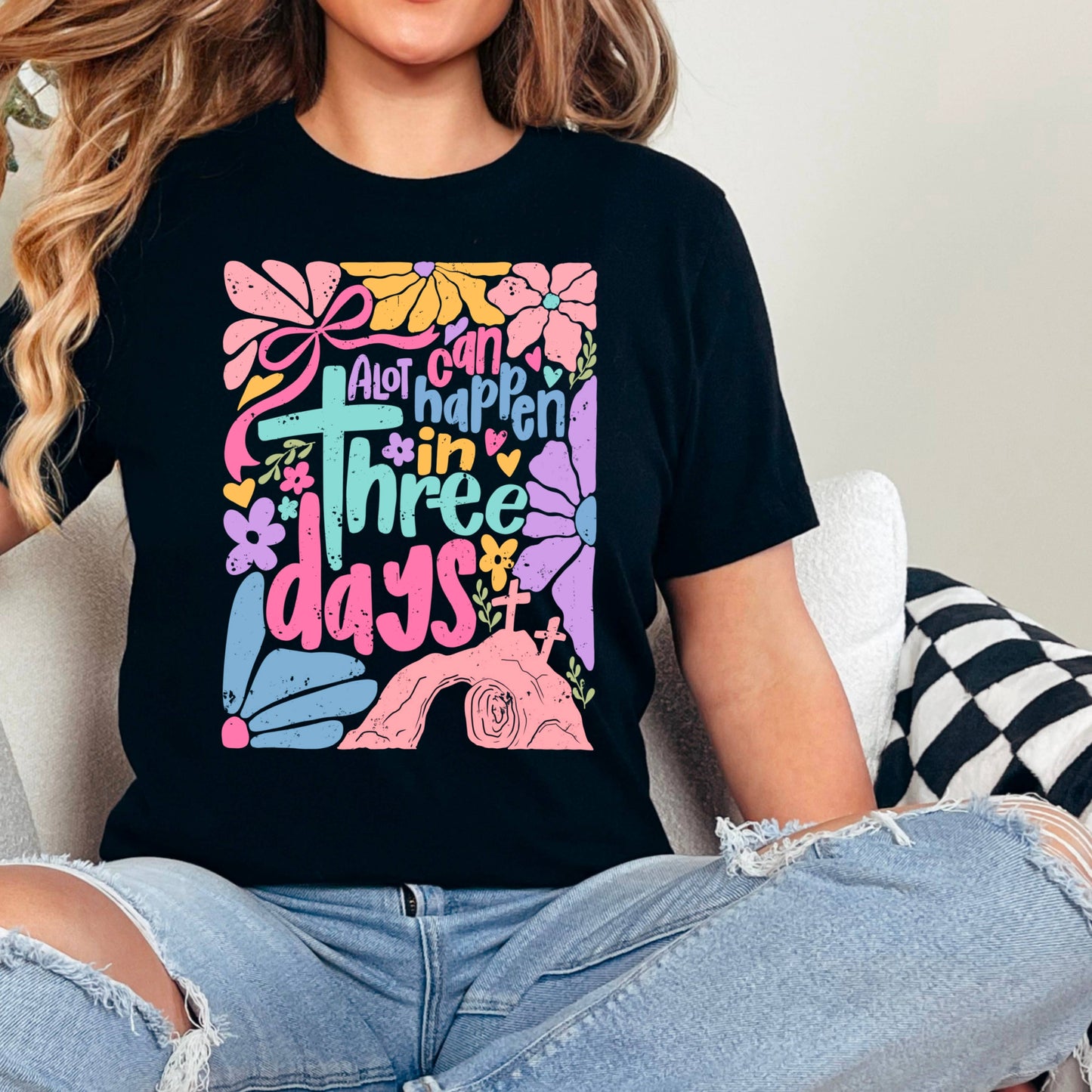 A Lot Can Happen In 3 Days  | Easter Graphic Tee | Gildan: Graphite Heather / Medium