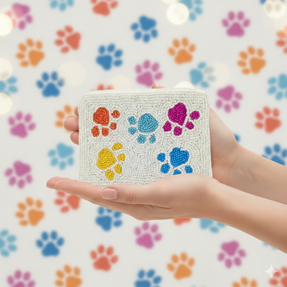 Ladies Paw Print Themed Fully Beaded Coin Purse