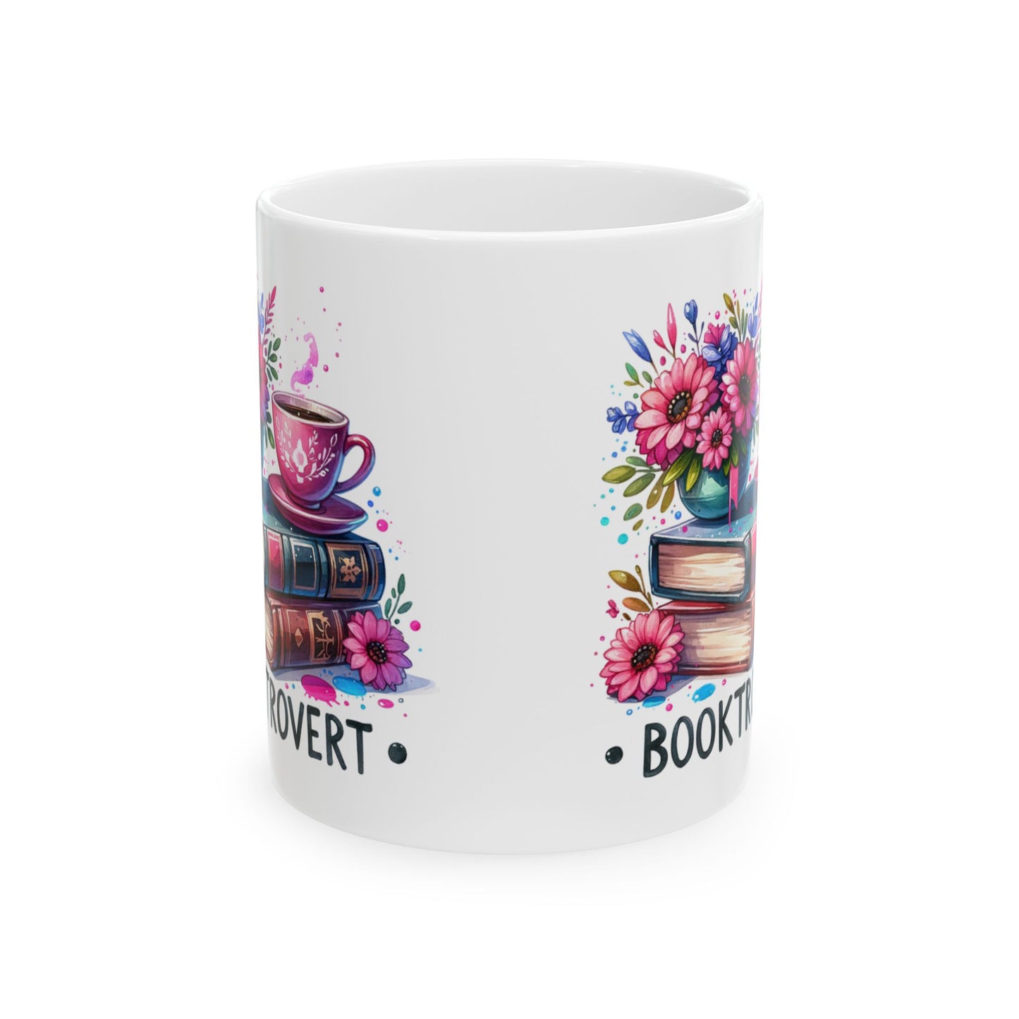 Booklover Floral Ceramic Mug — "Booktivert" 11oz/15oz