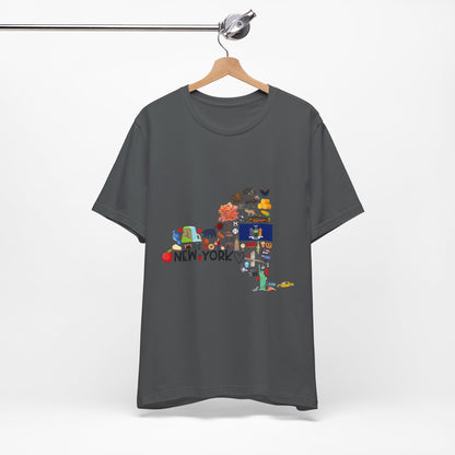 New York State Icons Map T-Shirt — Illustrated NY Landmarks Tee