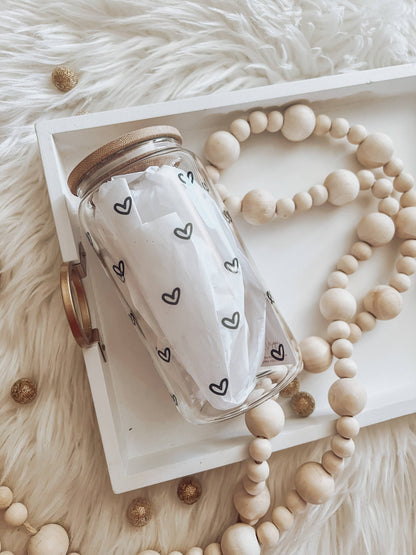 Mini Hearts (black) 16 oz Glass Cup with Bamboo Lid