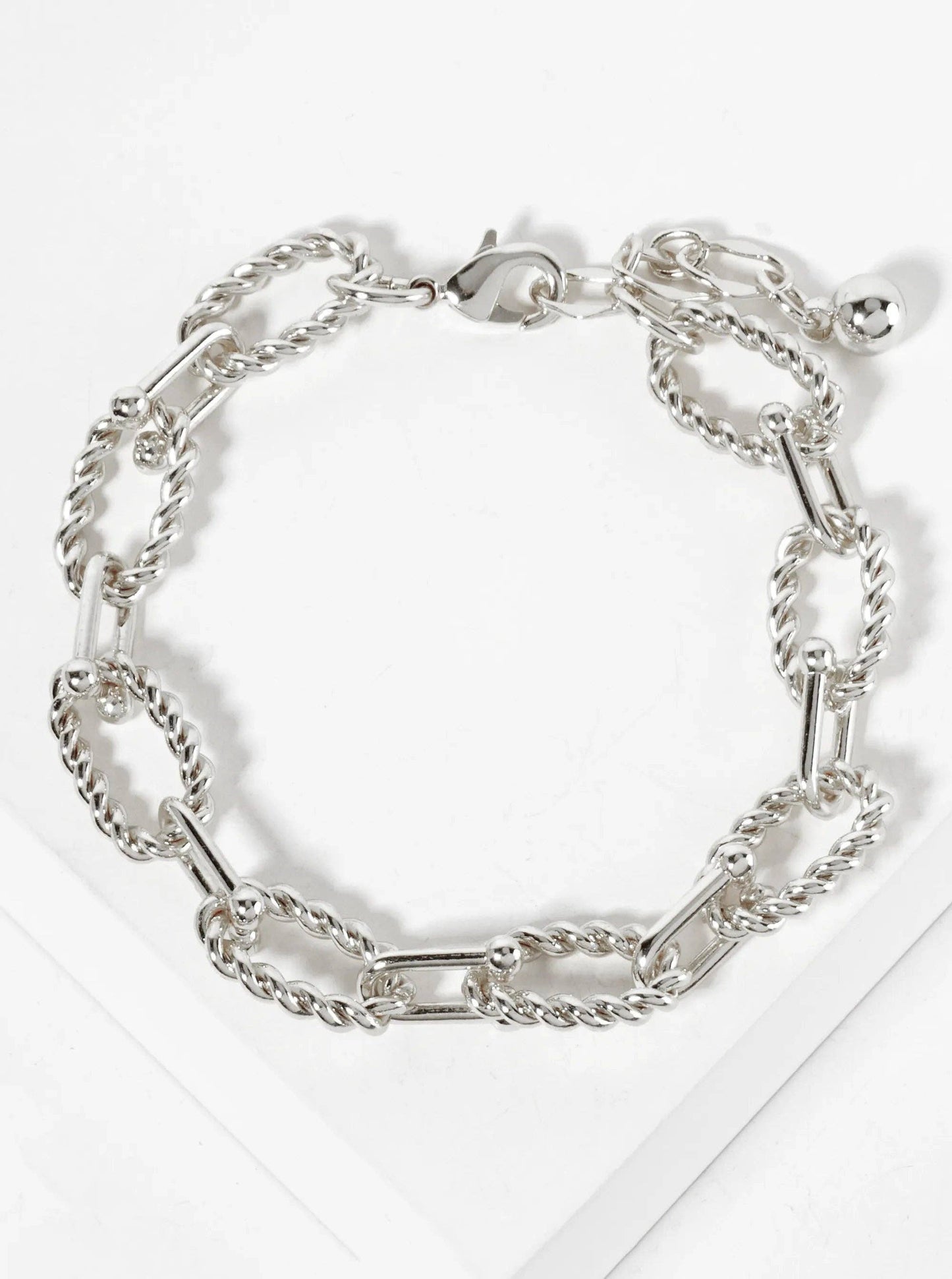 18K-Gold-Dipped Rope-Texture Polished Brass 16-11mm Chain Bracelet: Rhodium