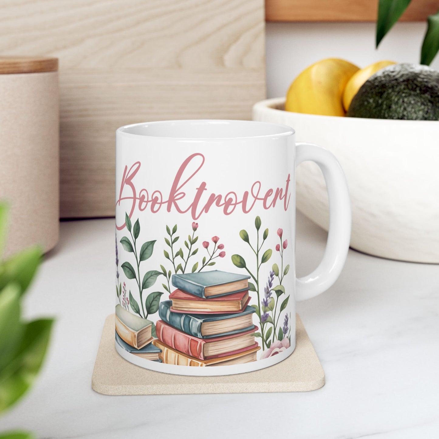 Booklover Floral Ceramic Mug — "Introvert Booklover" 11oz & 15oz