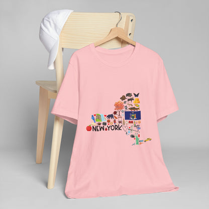 New York State Icons Map T-Shirt — Illustrated NY Landmarks Tee