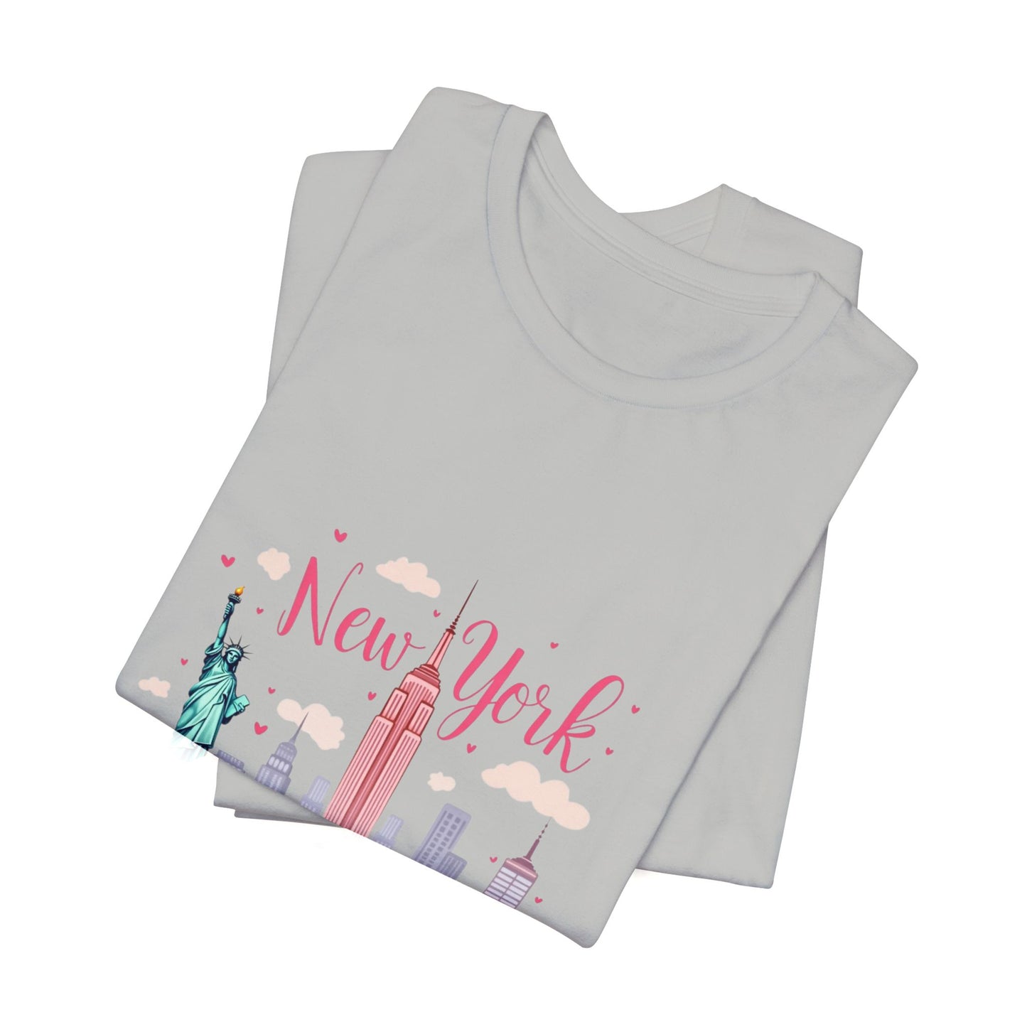 New York City Skyline T-Shirt – Cute Pink Taxi & Statue of Liberty Graphic Tee