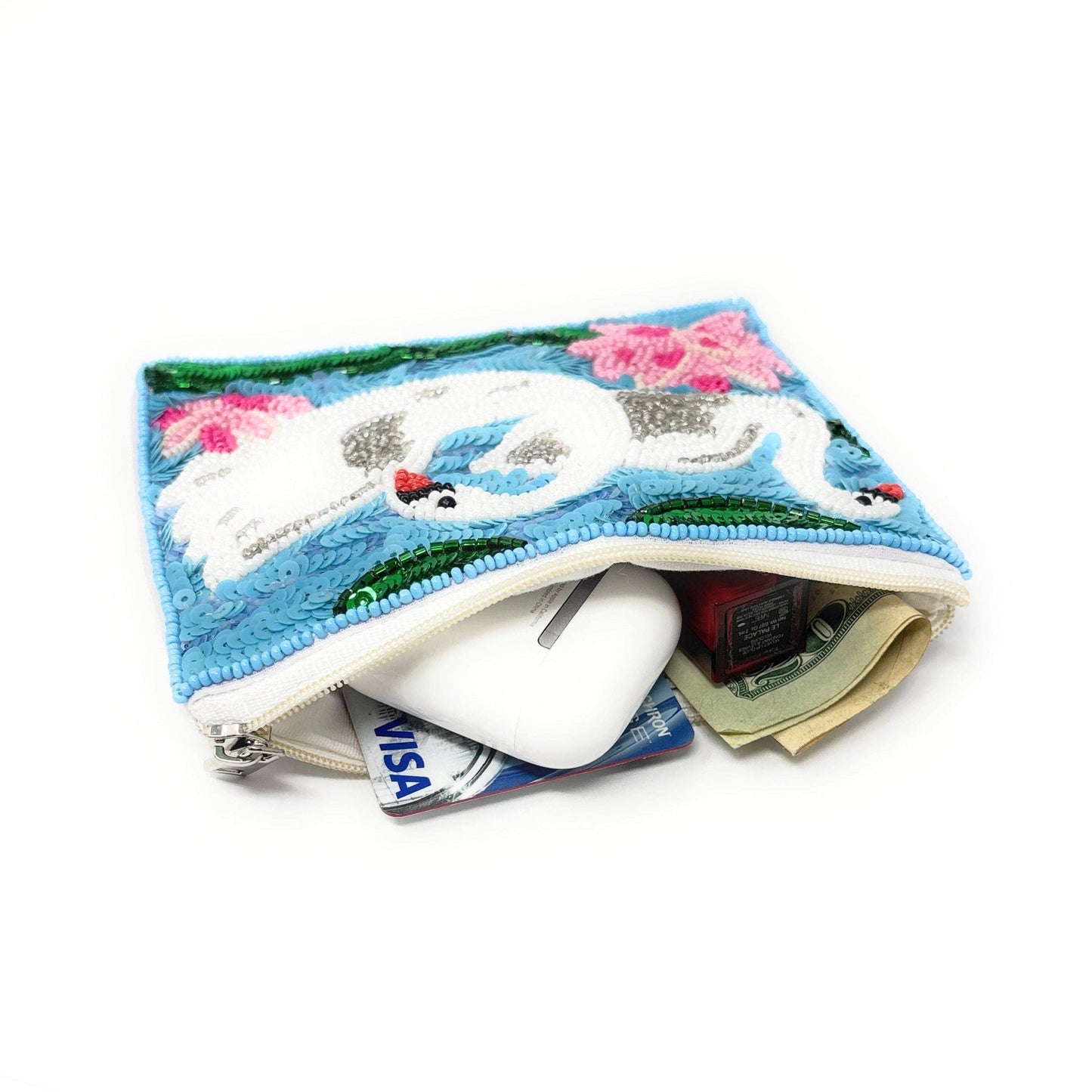 Swans Beaded Pouch Purse