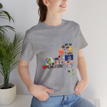 New York State Icons Map T-Shirt — Illustrated NY Landmarks Tee