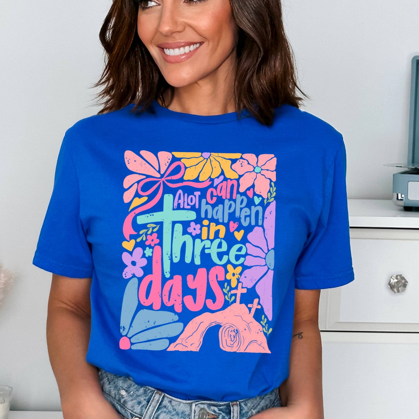 A Lot Can Happen In 3 Days  | Easter Graphic Tee | Gildan: Graphite Heather / Large