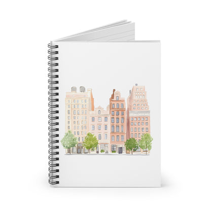 City Street Notebook — Pastel Row Houses Spiral Journal