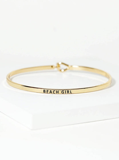 Beach Girl Engraved Inspirational Bangle Bracelet: Gold