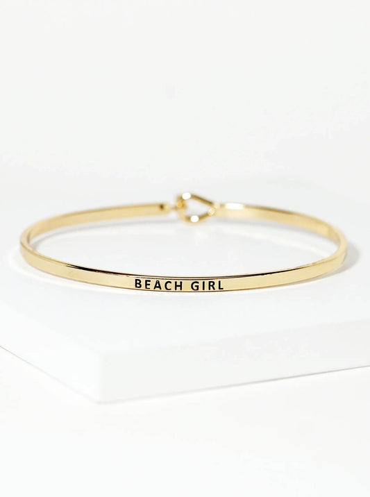 Beach Girl Engraved Inspirational Bangle Bracelet: Gold