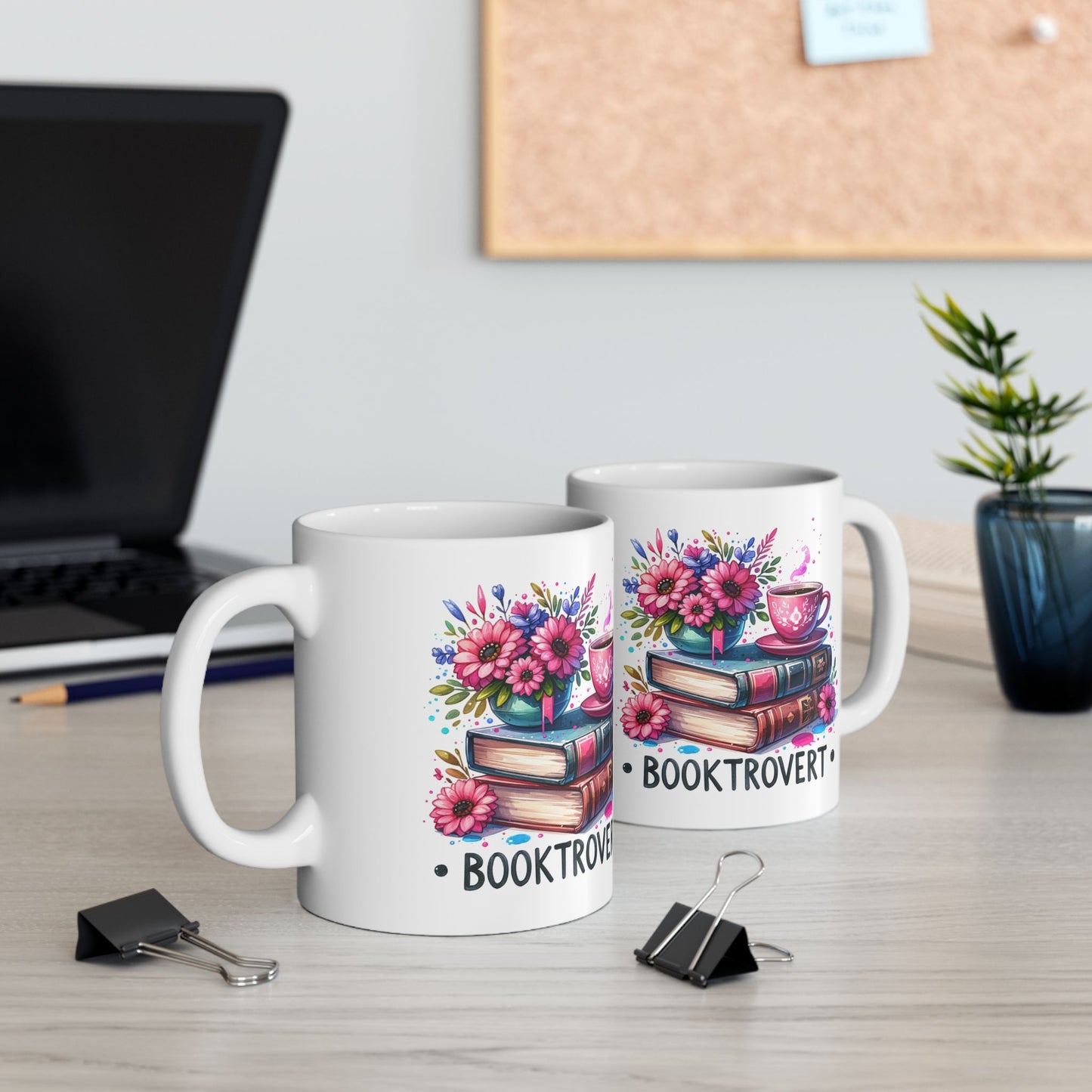 Booklover Floral Ceramic Mug — "Booktivert" 11oz/15oz