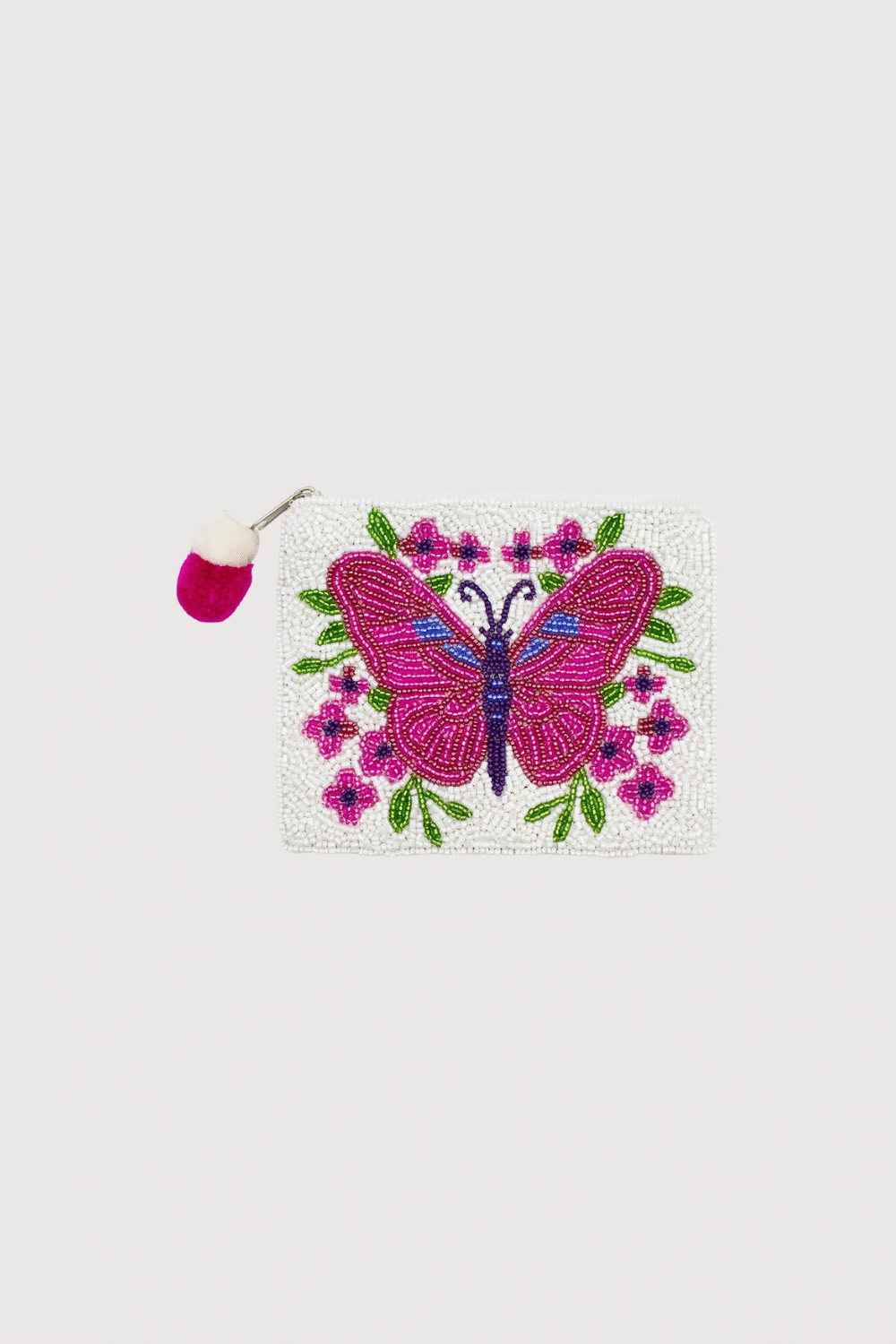 Pink Butterfly Beaded Pouch
