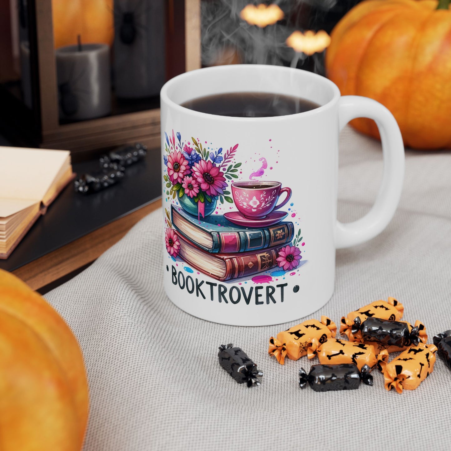 Booklover Floral Ceramic Mug — "Booktivert" 11oz/15oz