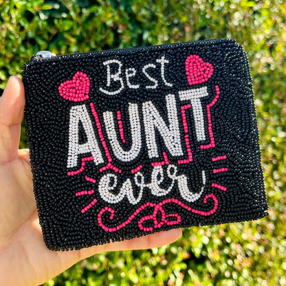 Best Aunt Beaded Purse Pouch