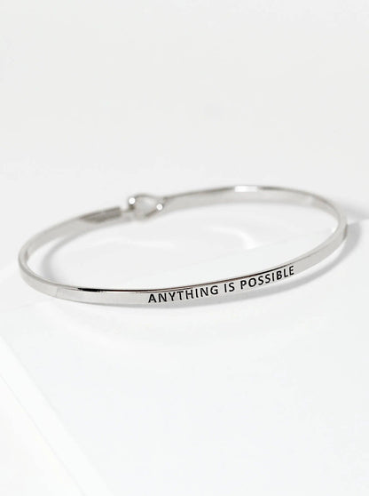 Anything Is Possible Engraved Inspirational Bangle Bracelet: Rhodium