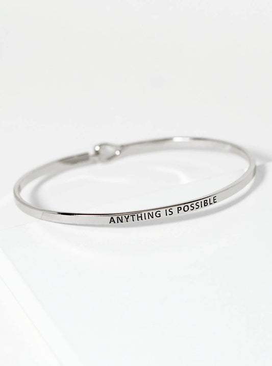 Anything Is Possible Engraved Inspirational Bangle Bracelet: Rhodium