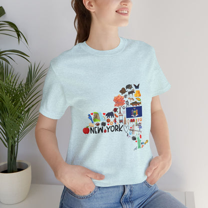 New York State Icons Map T-Shirt — Illustrated NY Landmarks Tee