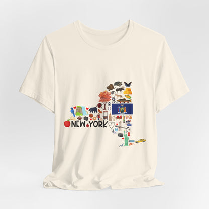 New York State Icons Map T-Shirt — Illustrated NY Landmarks Tee