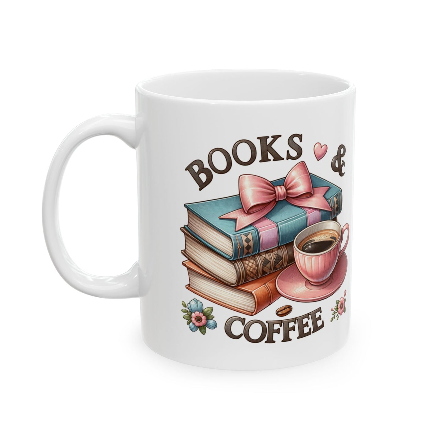 Book Lover Coffee Mug – Retro Stack of Books & Cup Design (11oz, 15oz)