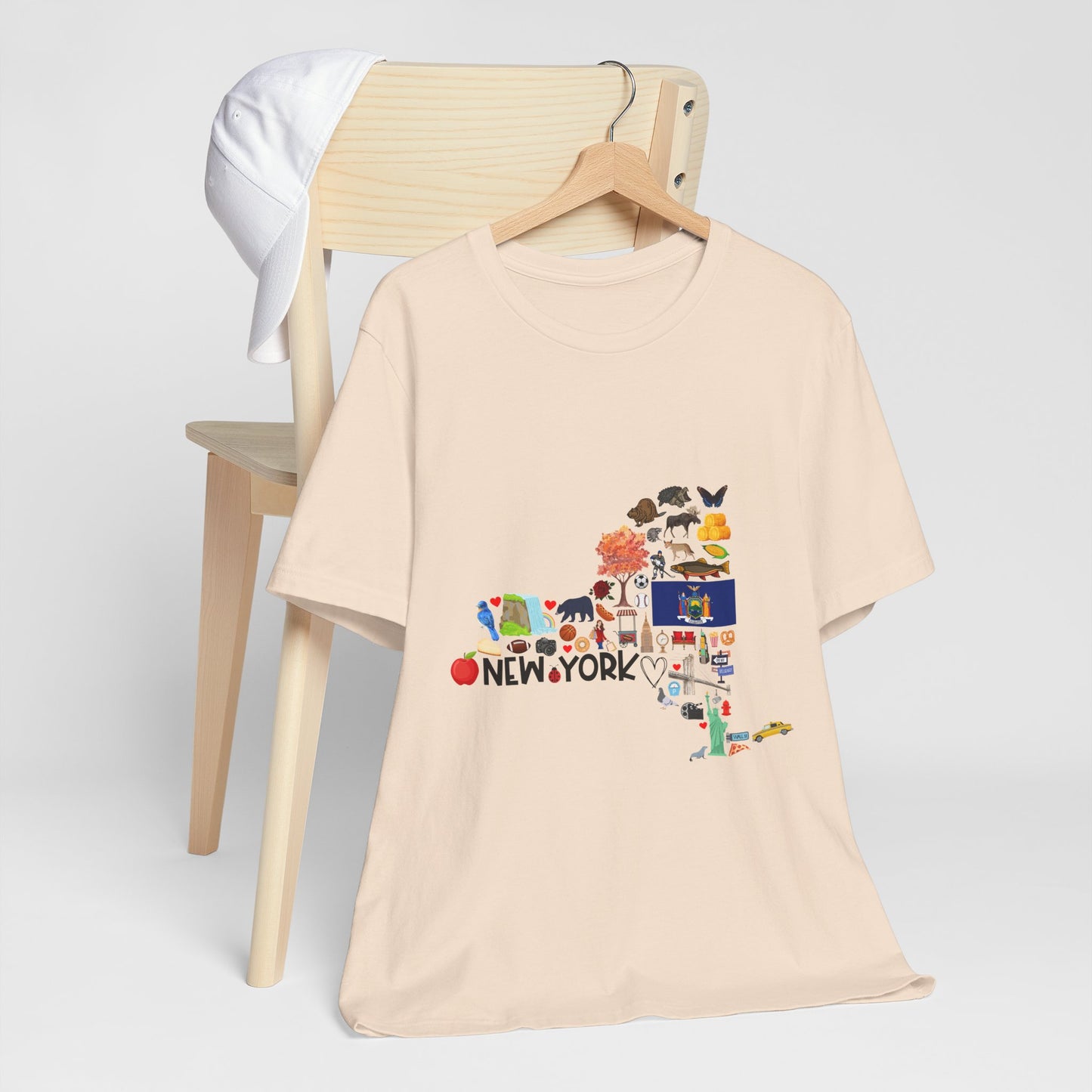 New York State Icons Map T-Shirt — Illustrated NY Landmarks Tee