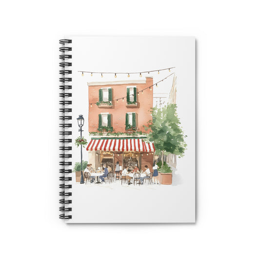 Cafe Terrace Spiral Notebook — Ruled Journal with Charming Watercolor Street Scene