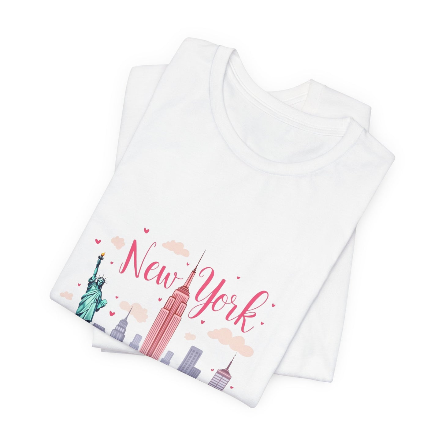 New York City Skyline T-Shirt – Cute Pink Taxi & Statue of Liberty Graphic Tee
