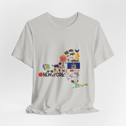 New York State Icons Map T-Shirt — Illustrated NY Landmarks Tee