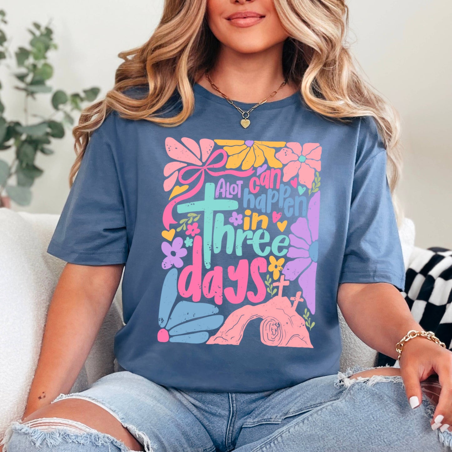 A Lot Can Happen In 3 Days  | Easter Graphic Tee | Gildan: Graphite Heather / XL