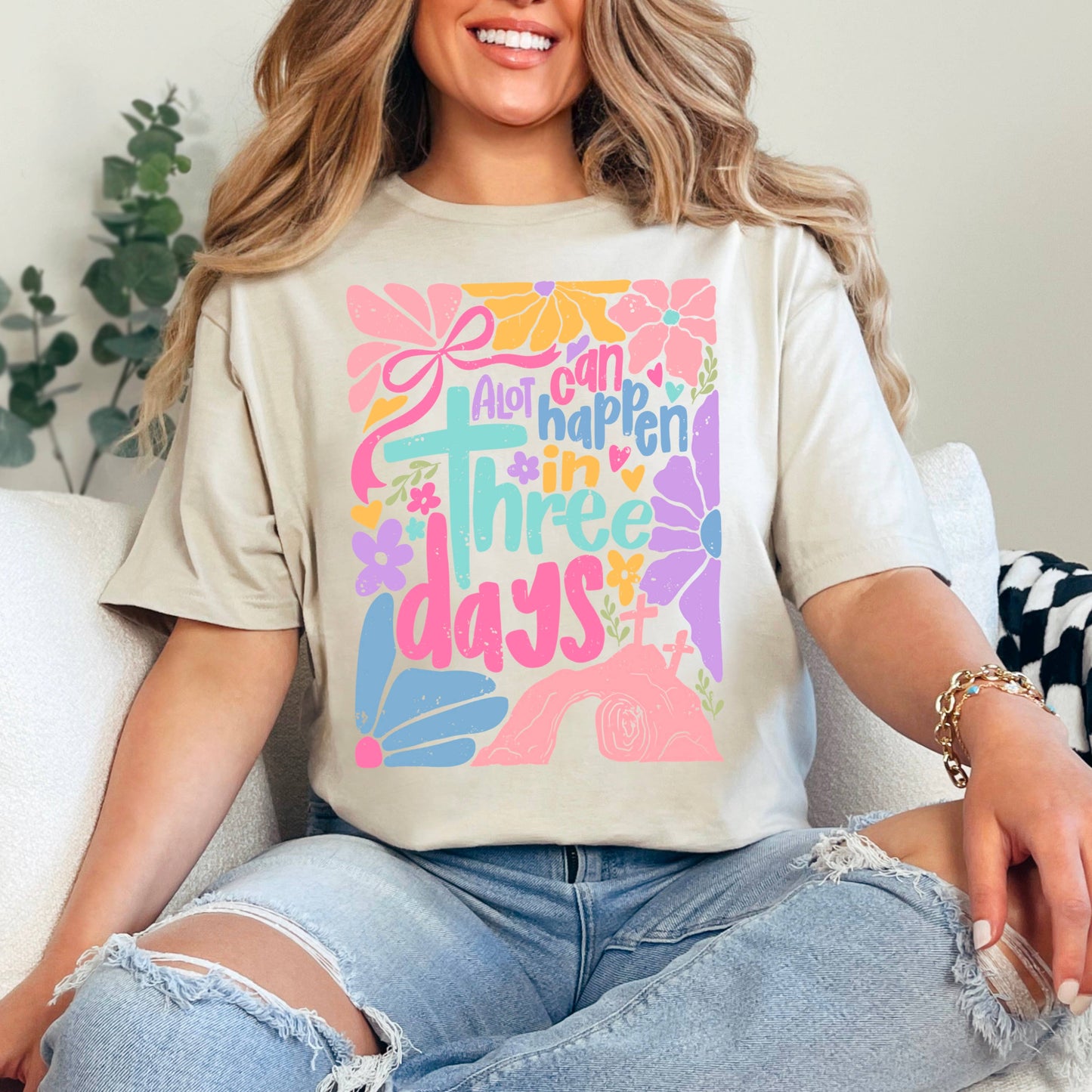 A Lot Can Happen In 3 Days  | Easter Graphic Tee | Gildan: Graphite Heather / XL