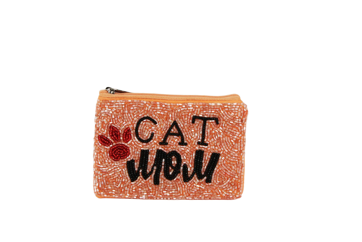 Ladies Fully Beaded Cat Mom Themed Coin Purse
