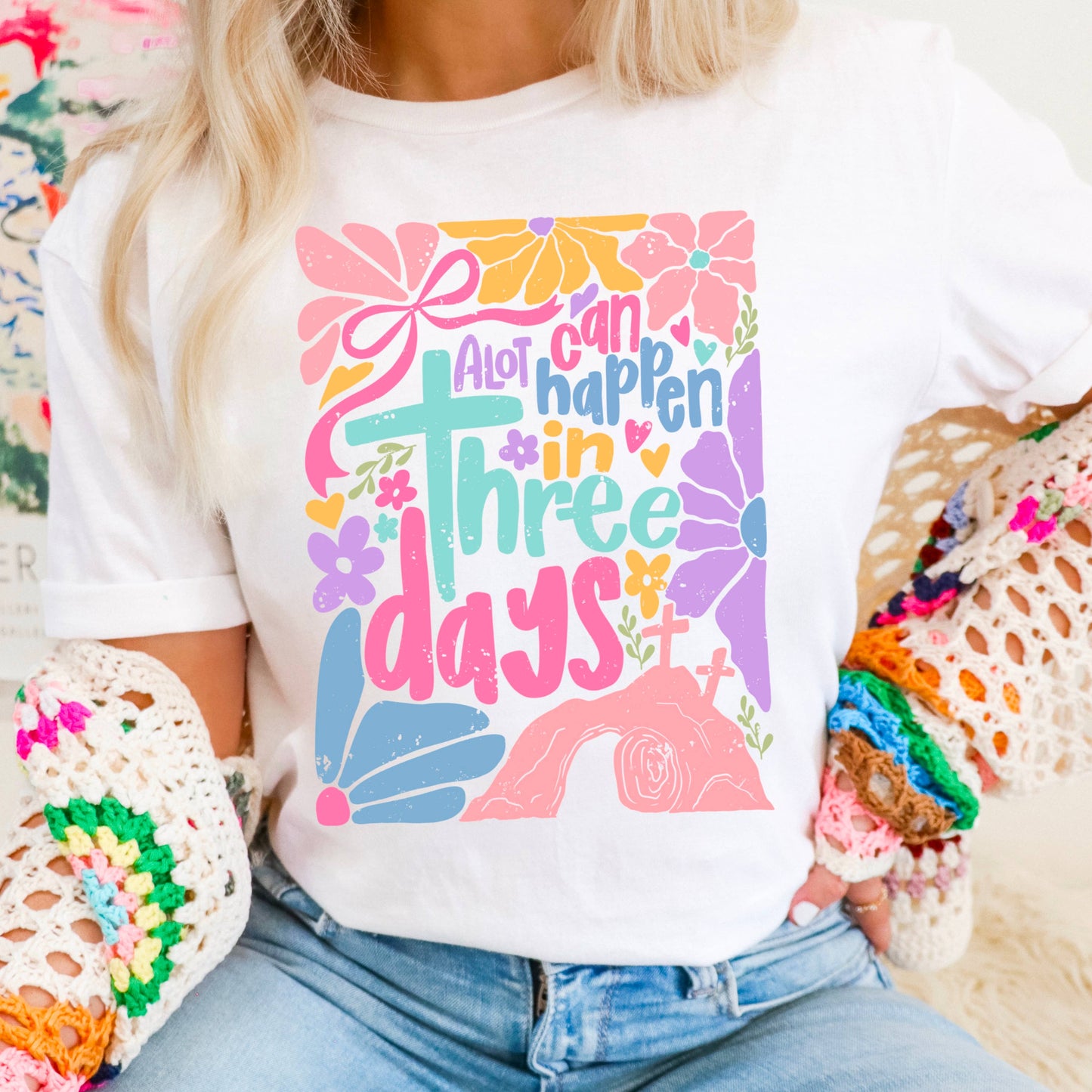 A Lot Can Happen In 3 Days  | Easter Graphic Tee | Gildan: Graphite Heather / XL