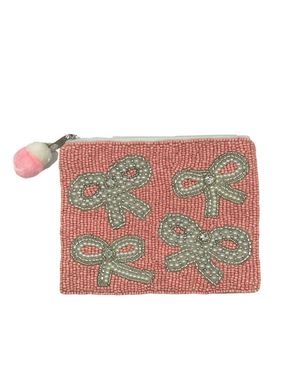 PINK BOW BEADED COIN POUCH